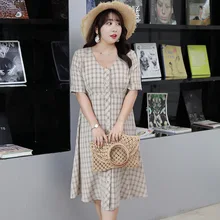 [Xuan chen] полная мм французская маленькая SmartGen Дымчатая юбка лето новые продукты большой размер платье хипстер клетчатая юбка 6600