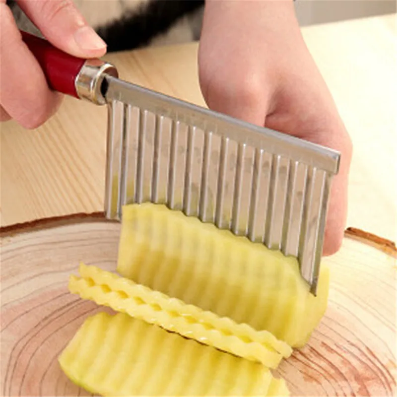 

Stainless Steel Potato Chip Slicer Dough Vegetable Fruit Crinkle Wavy Slicer Knife Potato Cutter Chopper French Fry Maker