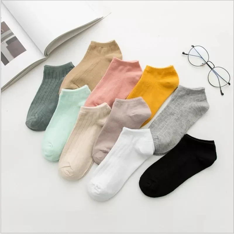 

10 Pairs 22 Styles Women's Socks Simple Solid Cotton Polyester Deodorization Fashion Fit Ventilation Comfortable Harajuku Sport