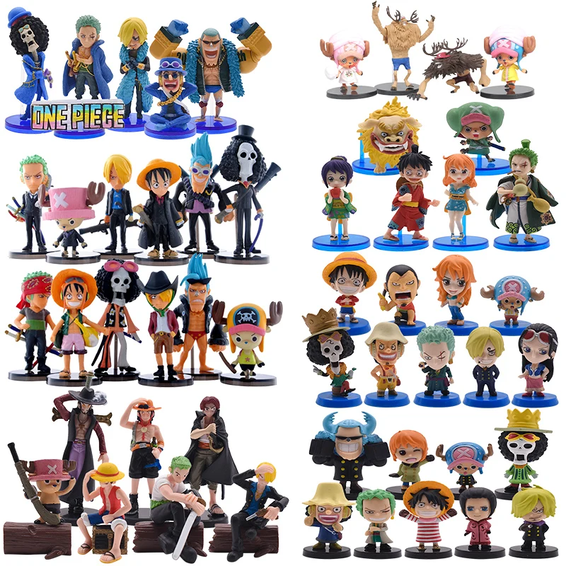 

Фигурки из аниме One Piece, ПВХ, модель экшн-модели, игрушки, милая коллекция Luffy Nami Zoro, игрушки, полный набор