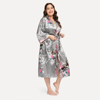 

Peacock Short Sleepwear Bathrobe Women Simulation Silk Long Peacock Home Service For Plump Woman Lounge Intimate Lingerie