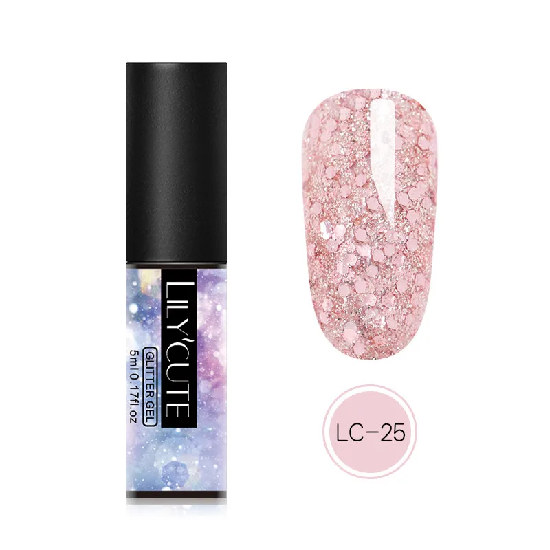 glitter LC-25 LILYCUTE 5 мл Блестящий Гель-лак для ногтей голографические Блестки для ногтей гель замочить от УФ-гель для дизайна ногтей лак для маникюра - Цвет: glitter LC-25