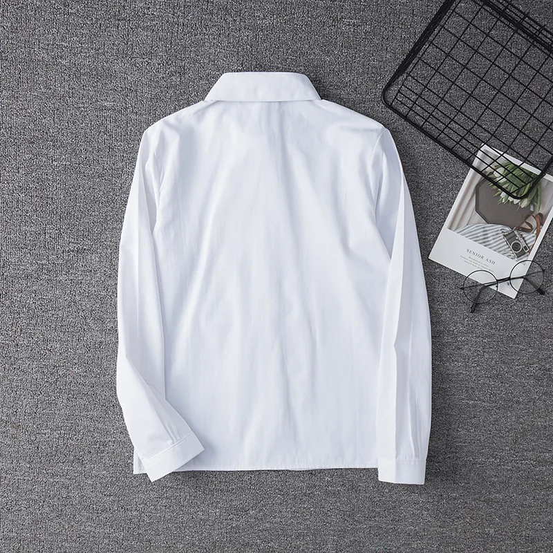 Белая хлопковая японская школьная форма для девочек Jk, Топ большого размера, XS-5XL, средняя форма для старшей школы, белая рубашка с длинными рукавами