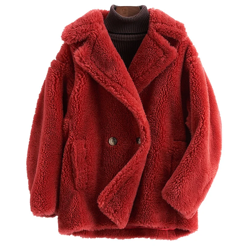 

2020 New Long Sheep Shearing Leather And Fur Loose Coat Lapel Lamb Wool Coat Woman