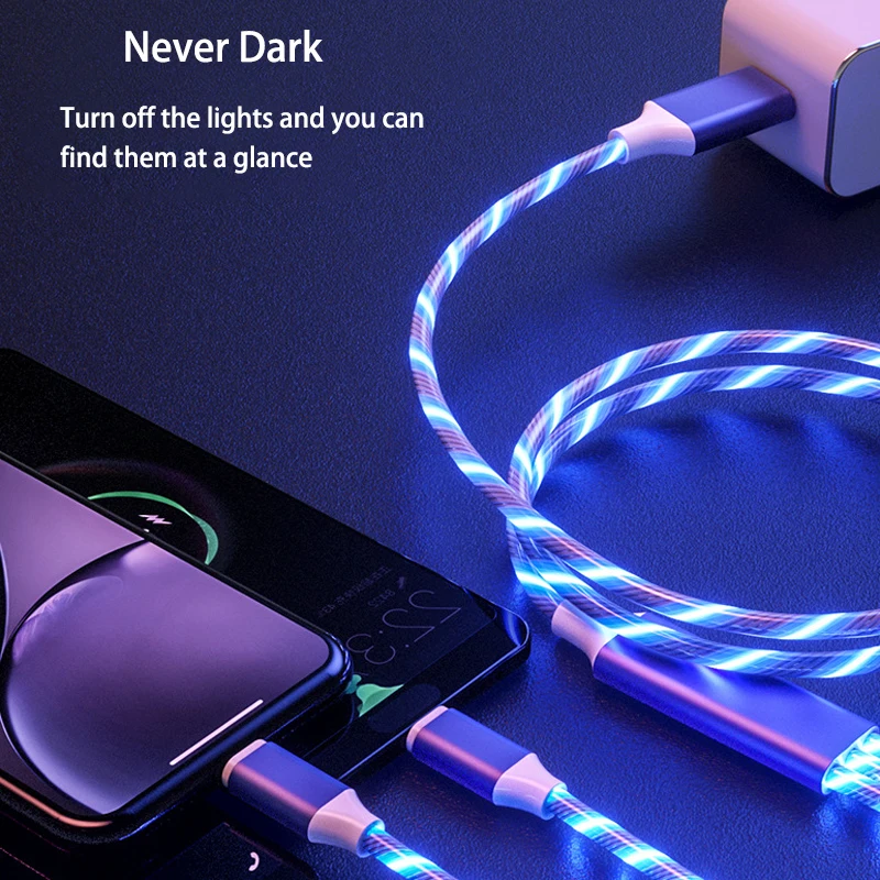 Type c micro usb кабель для зарядки huawei mate 20 p30 samsung s10 стример 3 в 1 светодиодный светильник шнур быстрой зарядки для xiaomi oppo