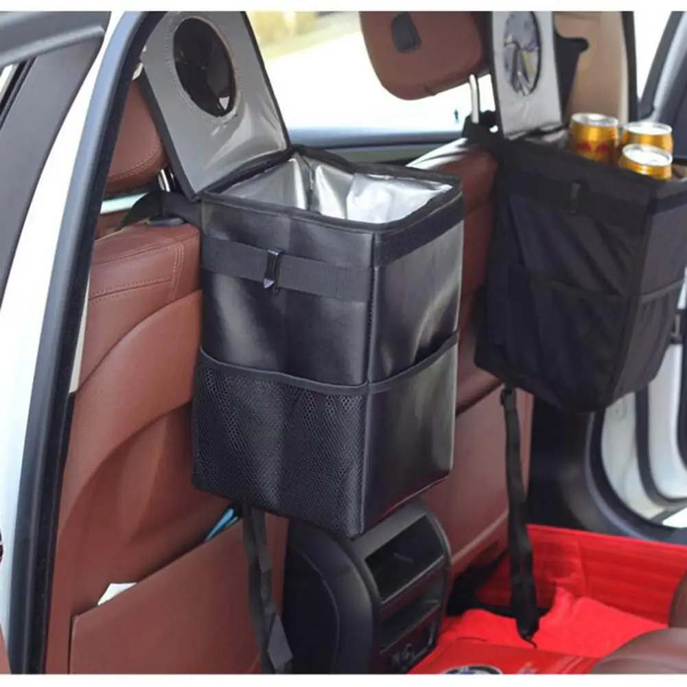 

Car Trash Can With Lid Car Accessories Interior Garbage Can Collapsible Car Organizer Spare With Side Pockets Trash Bag Clips