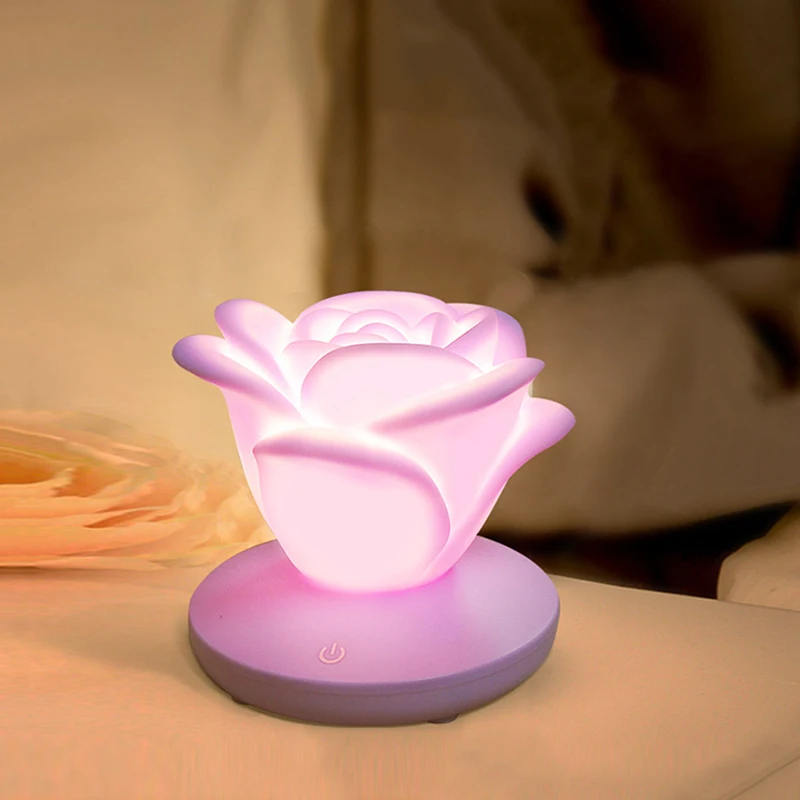

Rose-shaped LED Night Light Three-lamp Dimmable Touch-sensor Light 4 Color Family Bedroom Decoration Valentine's Day Gift Lampe
