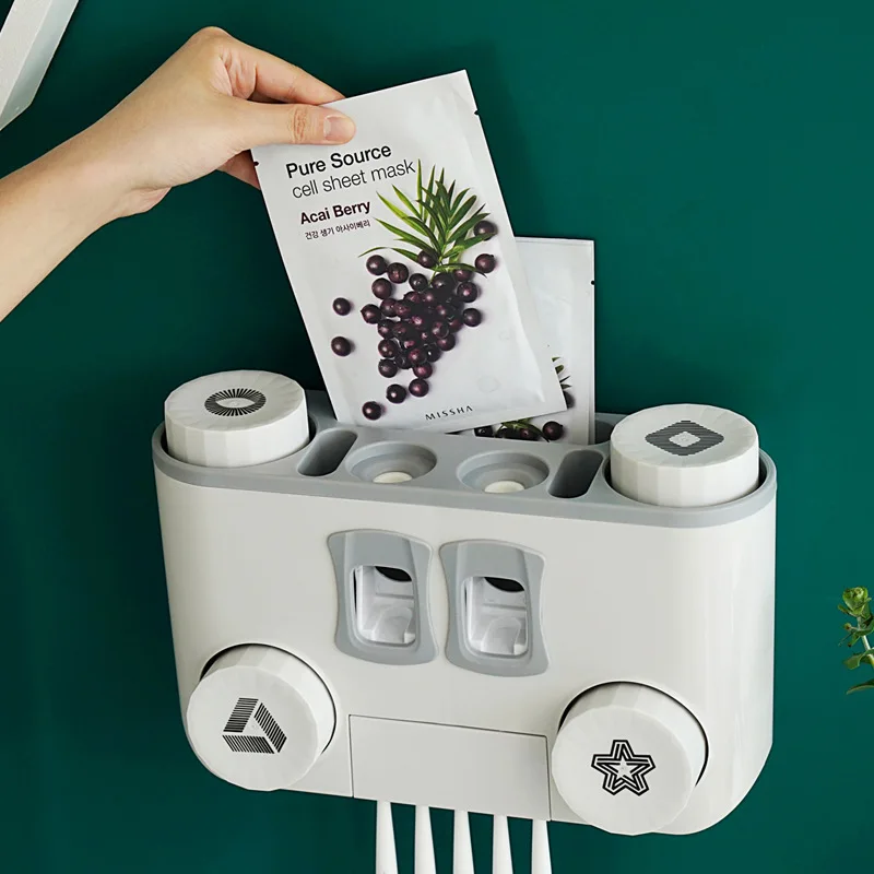 Multifunction Toothbrush Holder Storage Toothpaste Cosmetics Dust-proof Bathroom Accessories Convenient Toothpaste Dispenser