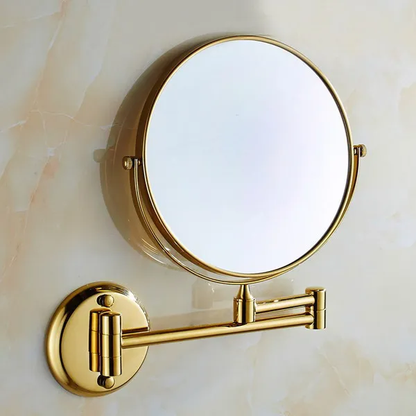 8 дюймов круглое зеркало для макияжа складное настенное крепление 3X увеличивающее зеркало Двухстороннее регулируемое зеркала для ванной комнаты KD002 - Цвет: Gold