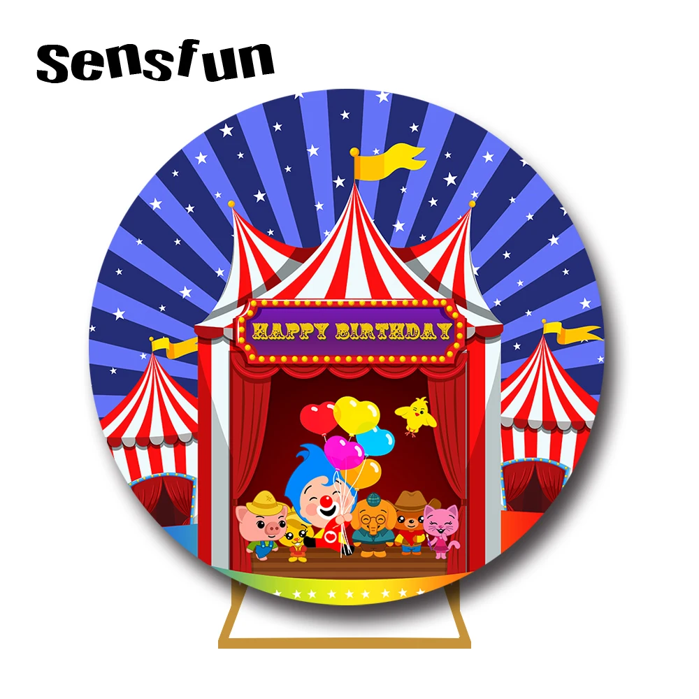 

Cartoon Plim Round Backdrop Cover Stars Circus Party Decoration For Baby 1st Birthday Circle Background Banner Cake Table Cover