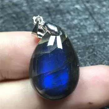 

Top Natural Blue Light Labradorite Pendant Jewelry For Woman Men 23x16x8mm Beads Water Drop Stone Silver Necklace Pendant AAAAA