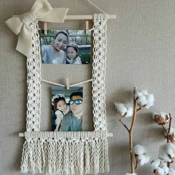 

Bohemia style woven tapestry photo clip tapestry Nordic style personalized photo clip bedroom storage rack