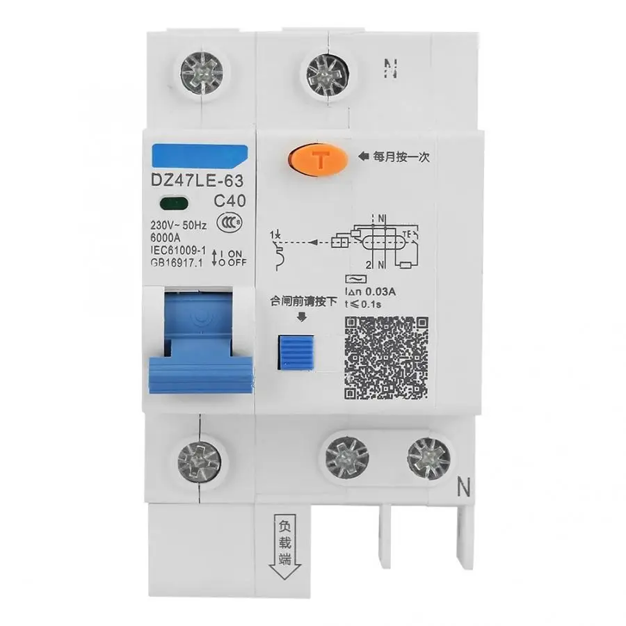 DZ47LE-63 1P+ N C40 миниатюрный автоматический выключатель RCCB 40A 230 В защита от утечки земли выключатель воздуха