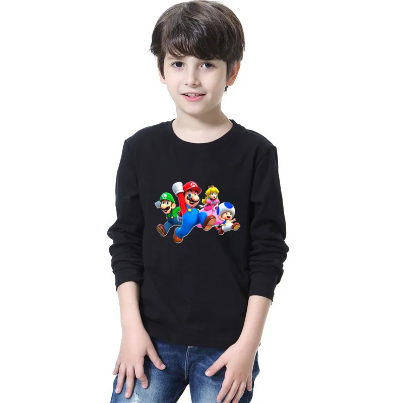 

2019 Spring Autumn New Super Mario T-Shirt for Kids Cartoon Mario Bros long sleeve t shirts Boys Classic Game Cotton Clothes