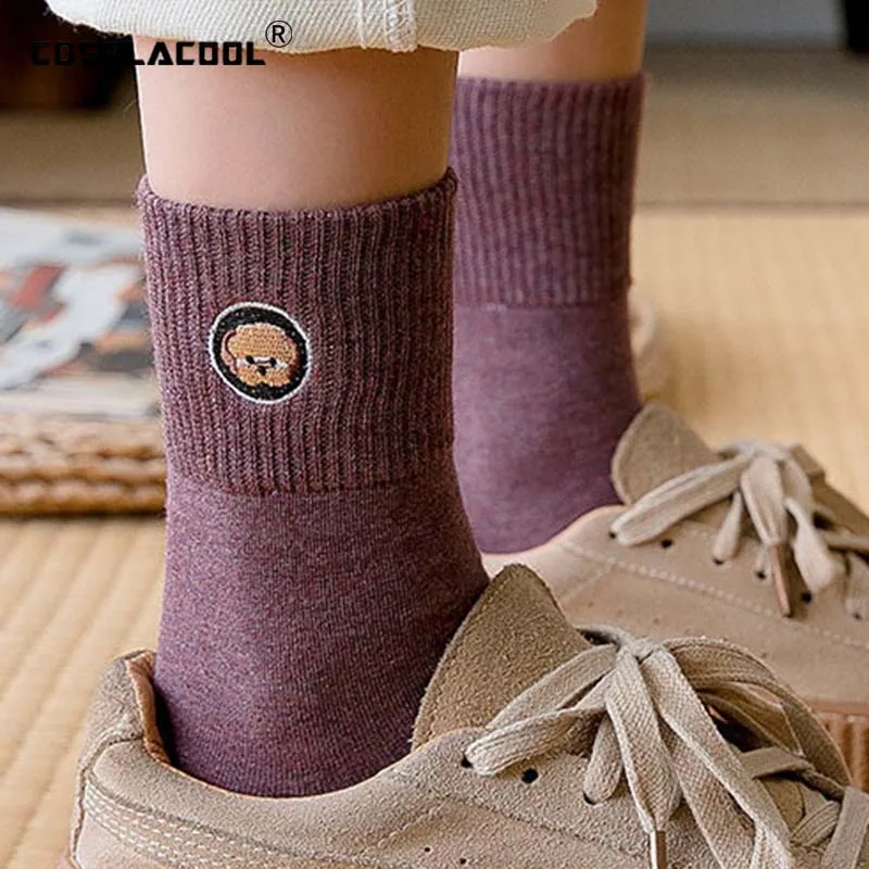 

[COSPLACOOL]Warm AB Different Embroidery Pug Funny Socks Animal Harajuku Creative Cute Socks Women Divertidos Calcetines Sokken