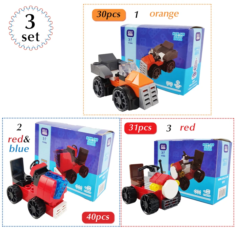 Детские блестящие блоки Duplo 89-198 шт. DIY игрушка в виде машины Конструктор из кирпича Детский развивающий строительный блок игрушка гоночный автомобиль подарок для мальчиков и девочек - Цвет: 3set 1-2-3