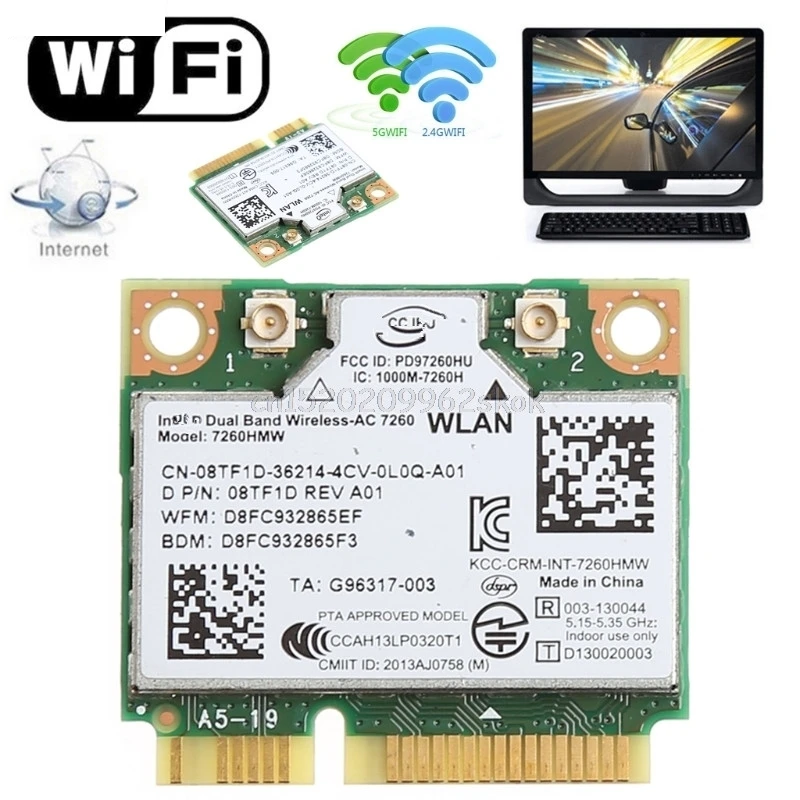 Двухдиапазонная Bluetooth 4,0 Беспроводная мини PCI-E карта для Intel 7260 AC для DELL 7260HMW Au13 19 Droship