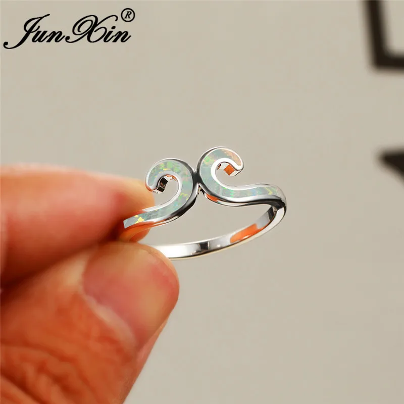White Opal Ring Модное кольцо с голубым белым огненным опалом, 925 серебряный цвет, уникальные волнистые кольца для мужчин и женщин, обручальные кольца, вечерние ювелирные изделия - Цвет основного камня: White Opal Ring