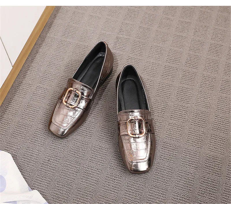British Bright Patent Genuine Leather Pumps Oxford Shoes For Women 2020 Spring New Metal Thick Middle Heel Women's Loafers Shoes (37)