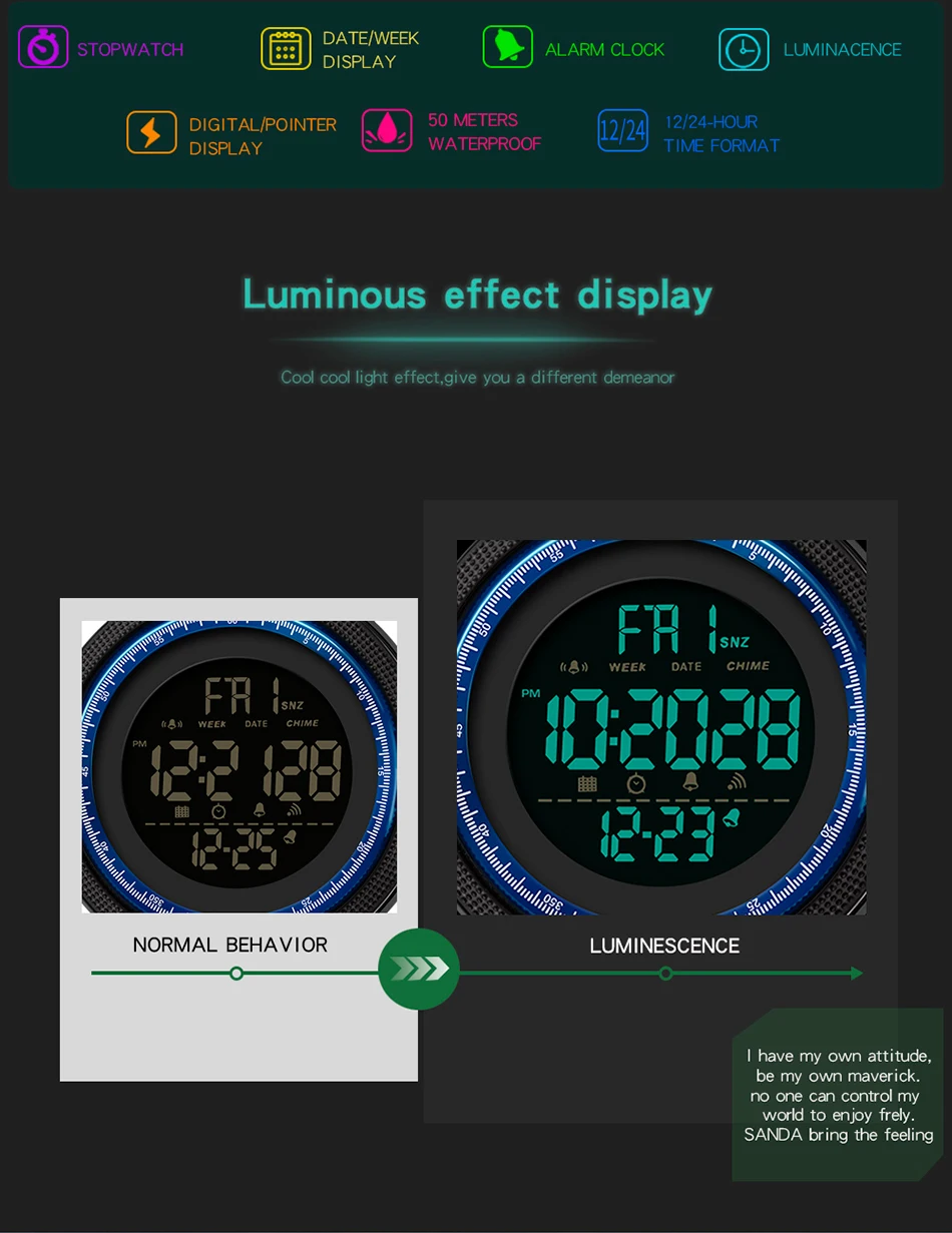 SANDA новые мужские цифровые часы многофункциональные светящиеся электронные часы водонепроницаемые уличные спортивные часы Relogio Masculino