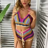 Crochet Bikini Sets Multi Color Knitted Rainbow Striped Off Shoulder Top + Bottom Bikini Beachwear Bathing Suit Women Swimsuit ► Photo 3/6