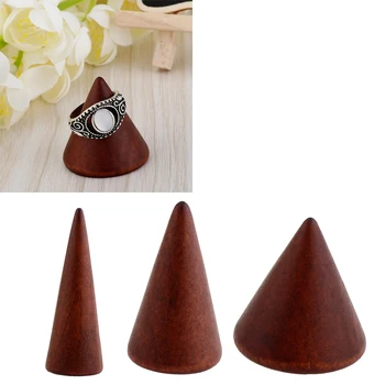 

6 Pieces Brown Wooden Natural Wood Cone Shape Ring Bracelet Jewelry Display Stand Rack Showcase Geometric