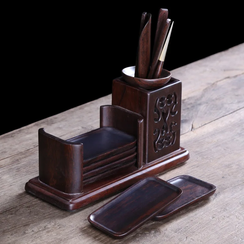 Ebony Tea Ceremony Liujunzi Tea Set Accessories Manufacturers Direct Selling Cup Mat Solid Wood with Zero Tea Ceremony Liujunzi