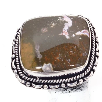 

Genuine Ocean Jasper Ring Silver Overlay over Copper , Hand Made Women Jewelry gift , Size: 9.5, R6433