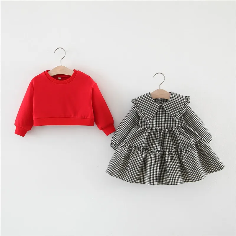 Платье принцессы для маленьких девочек новое весенне-осеннее Хлопковое платье с длинными рукавами для маленьких девочек+ топы, модные детские праздничные платья для девочек