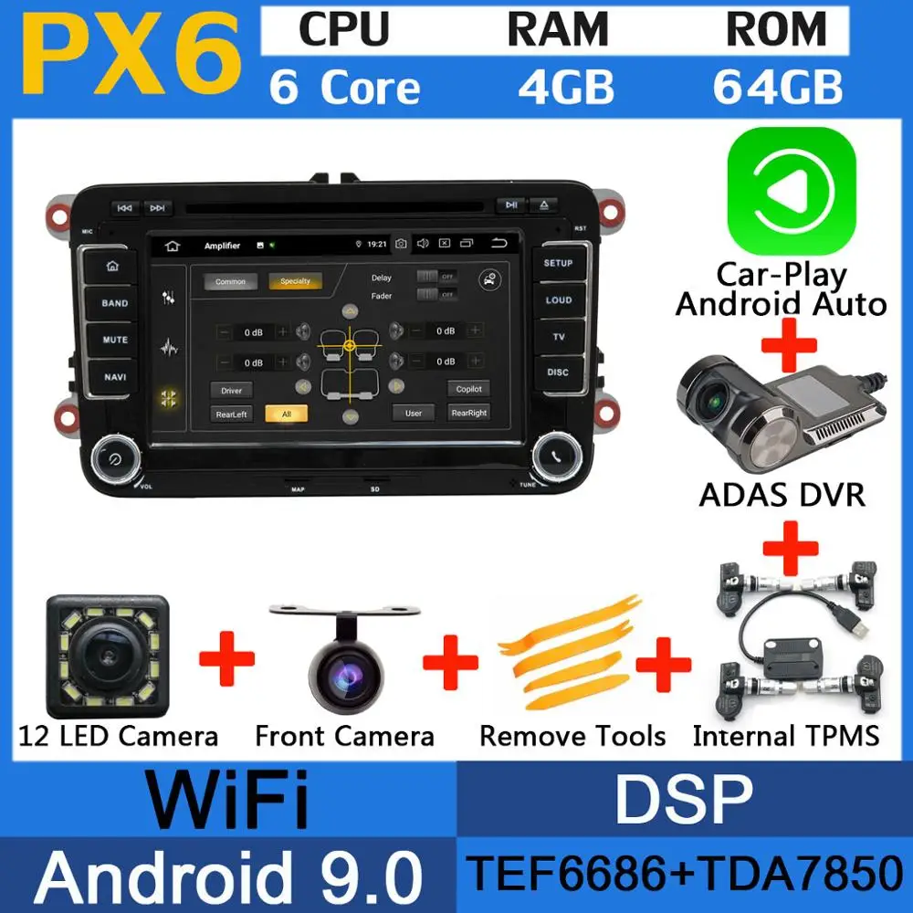 PX6 Восьмиядерный Android 9,0 4 Гб+ 64 Гб USBx5 для VW Caddy Sharan Amarok Scirocco Polo V 6R Multivan T5 Bettle 2 автомобиля радио gps - Цвет: PX6-CarPlay-ADAS-TMS