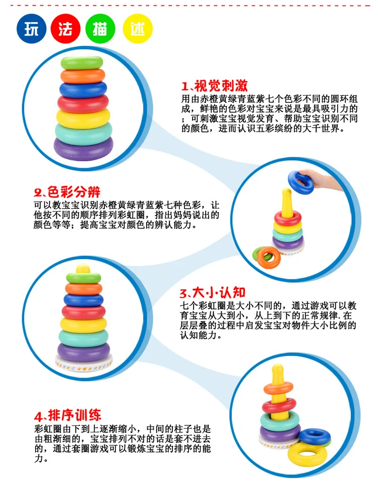 3C; доступны все цвета радуги кольца детей Сертификация башня стакан слоя круг детские музыкальные унисекс Пластик
