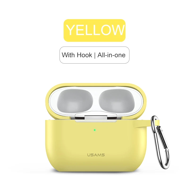 Силиконовый чехол для Airpods Pro, чехол, беспроводной Bluetooth для apple airpods pro, чехол, чехол для наушников, чехол для Air Pods pro 3, Fundas - Цвет: Yellow  With Hook