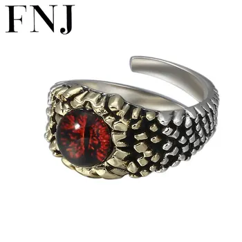 

FNJ 925 Silver Rings Adjustable Size Open Popular Eye Red Yellow Resin Stone S925 Solid Thai Silver Ring for men Jewelry Fine