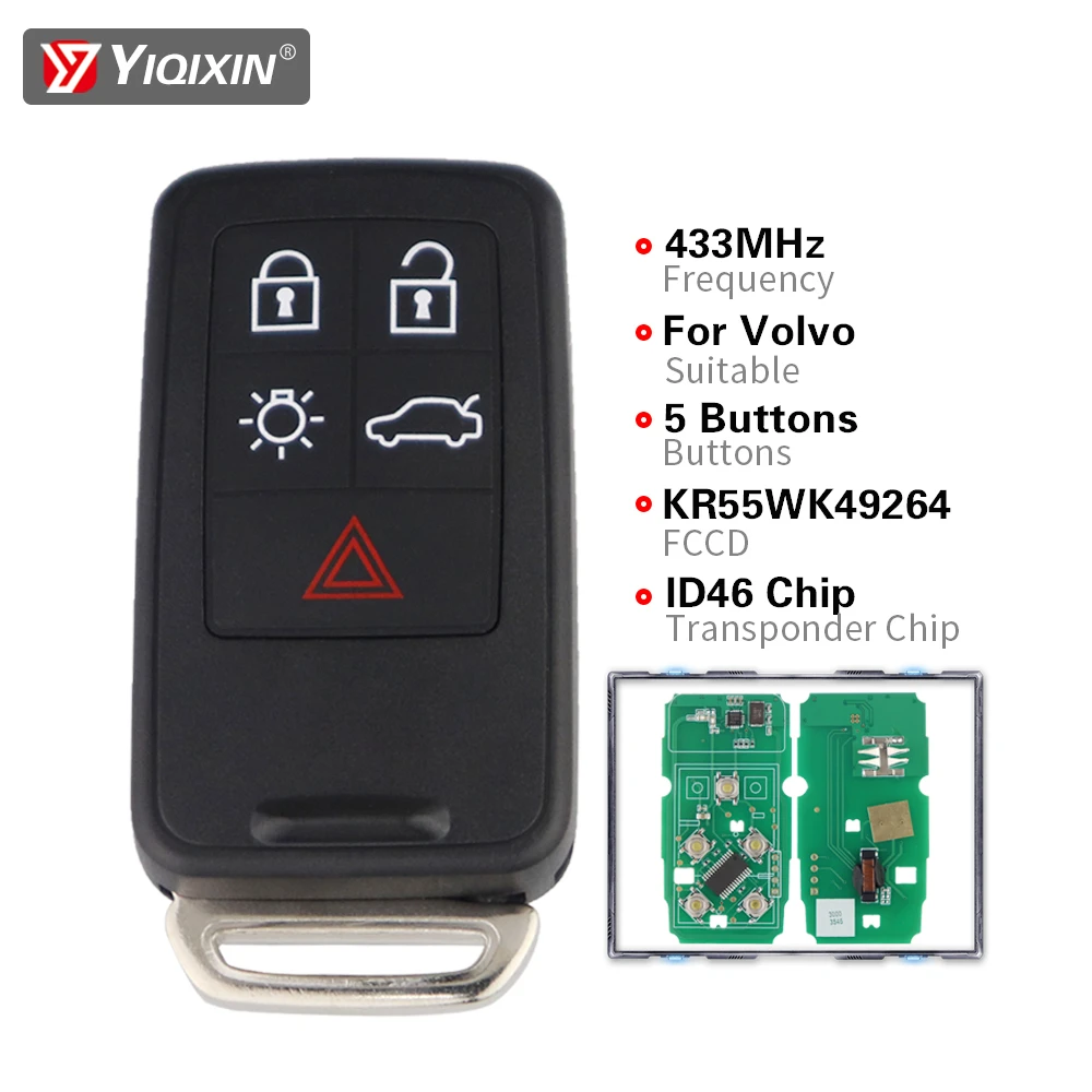 YIQIXIN Smart Remote Car Key Fob For Volvo 2010 2017 XC60 2008 2016 S60 S60L S80L V40 V60 S80