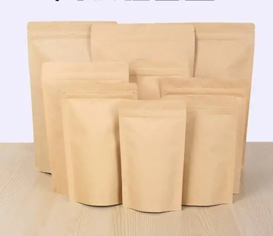 

100PC 13x18+4cm Food Storage Seal Bags Kraft Paper Sacks Eco Bag For Fruit Vegetable Food Packaging Ziplock Bag Zero Waste Bag