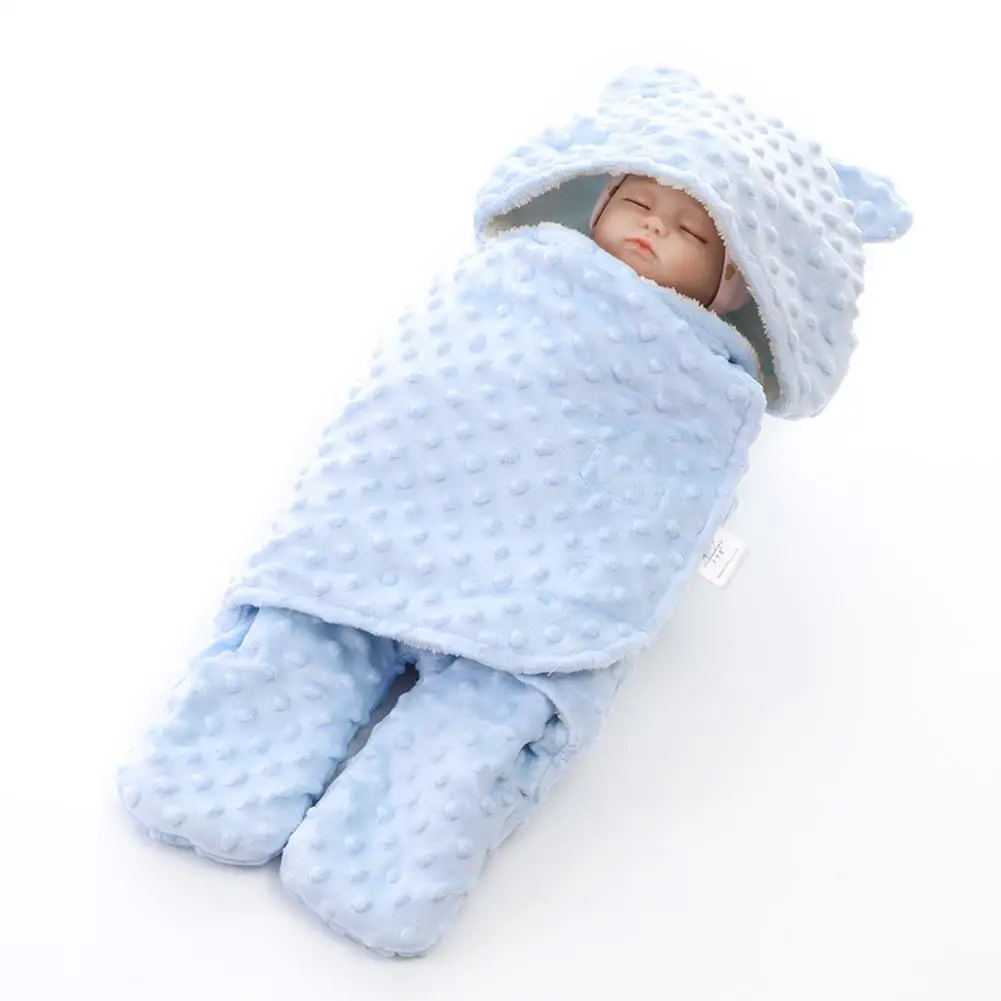 Kuulee Swaddle Wrap plush Kids Baby Winter Solid Color Knitting Swaddle Wrap Bedding Receiving Blanket Sleeping Bag