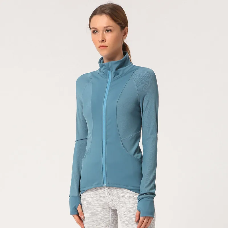 Женская куртка для фитнеса с длинным рукавом, спортивные топы, облегающие рубашки для занятий йогой, женская спортивная одежда, футболки для бега, одежда для тренировок, топы lulu - Цвет: YIGE1956 blue