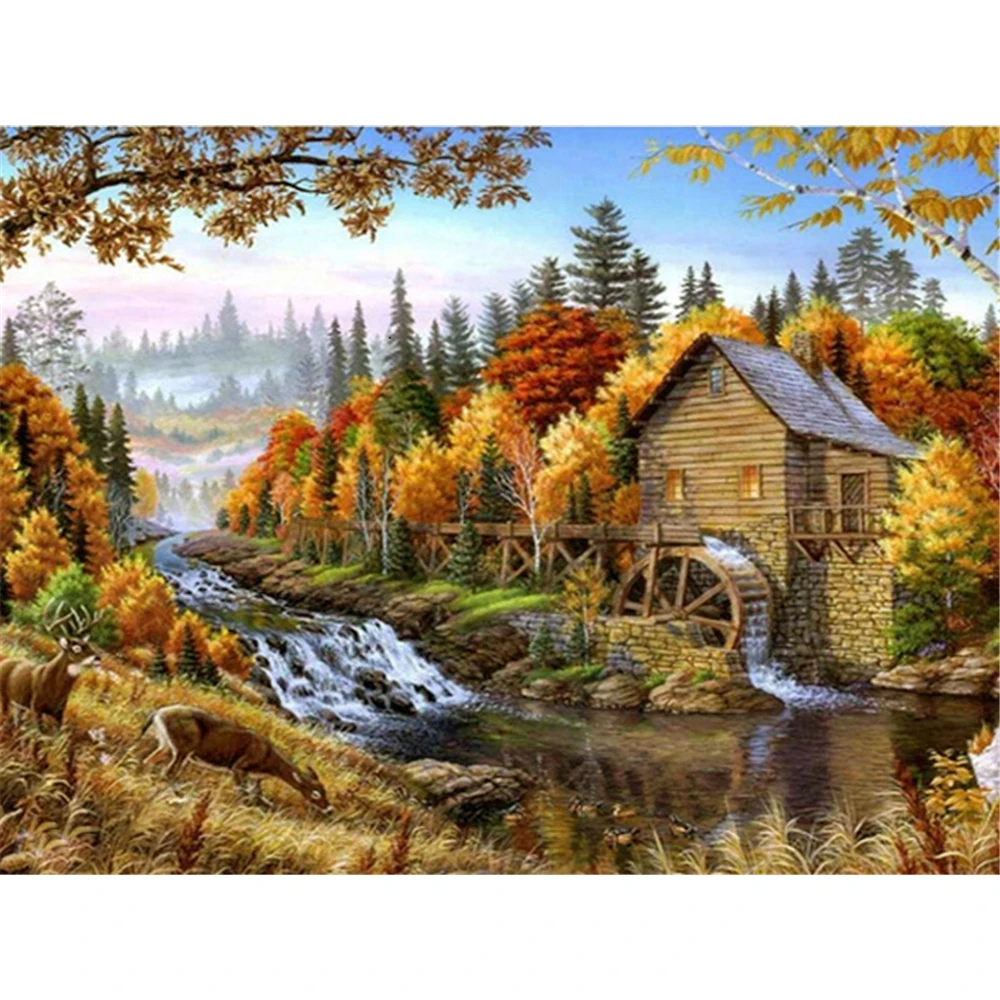 Landscape House DIY Cross Stitch Embroidery 11CT Kits Needlework Craft Set Printed Canvas Cotton Thread Home Wholesale | Дом и сад