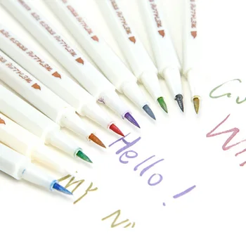 

10 Pcs/pack 10 Colors Metallic Marker Pen Set DIY Scrapbooking Bullet Journal Crafts Card Making Brush Head Art Pen for Drawing