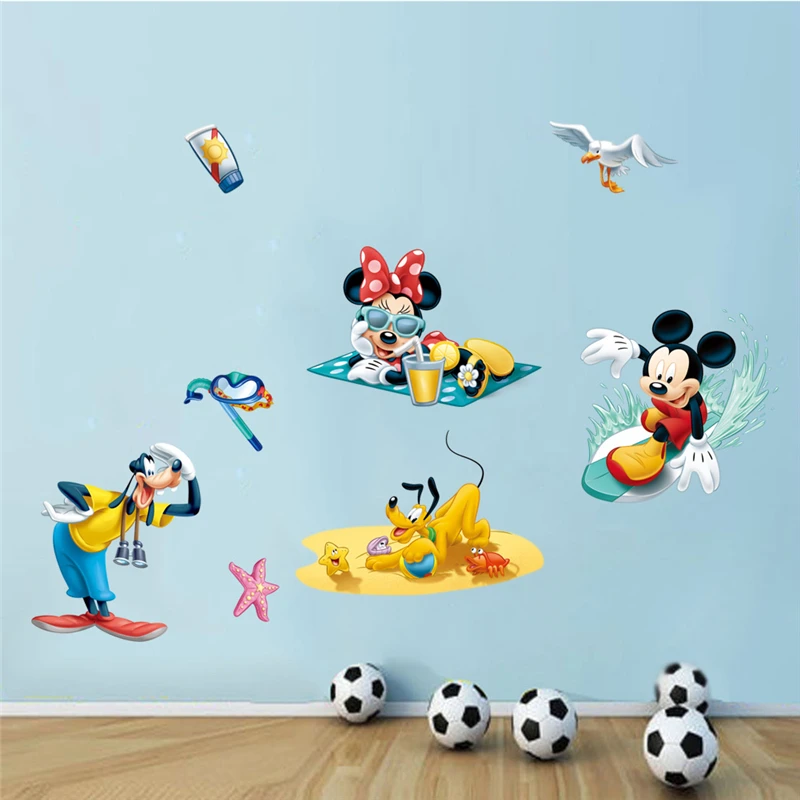 Disney Mickey Minnie Mouse Goofy Pluto Wall Stickers For Kids Rooms Home Decor Cartoon Wall Decals PVC Mural Art DIY Decoration