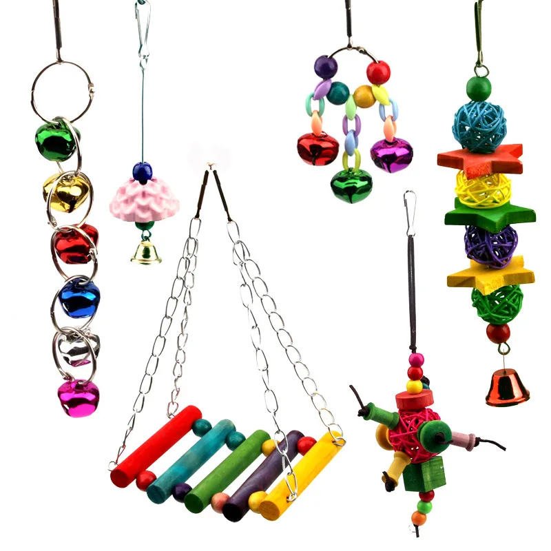 Color toys for birds, bells, birds, toys, decorations, sets, toys, 6
