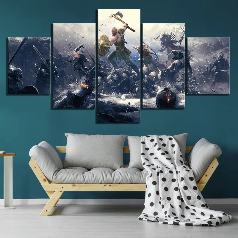 

5 Panel Anime God Of War Kratos Game Modular Paintings HD Prints Posters Canvas Wall Art Pictures Gamer Living Room Home Decor