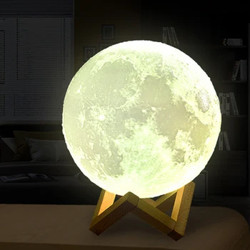 

USB Charging 3D Moon Lamp with Holder Night Light LED Touch Sensor Changing Gift Wood Moonlight for Base for Magical