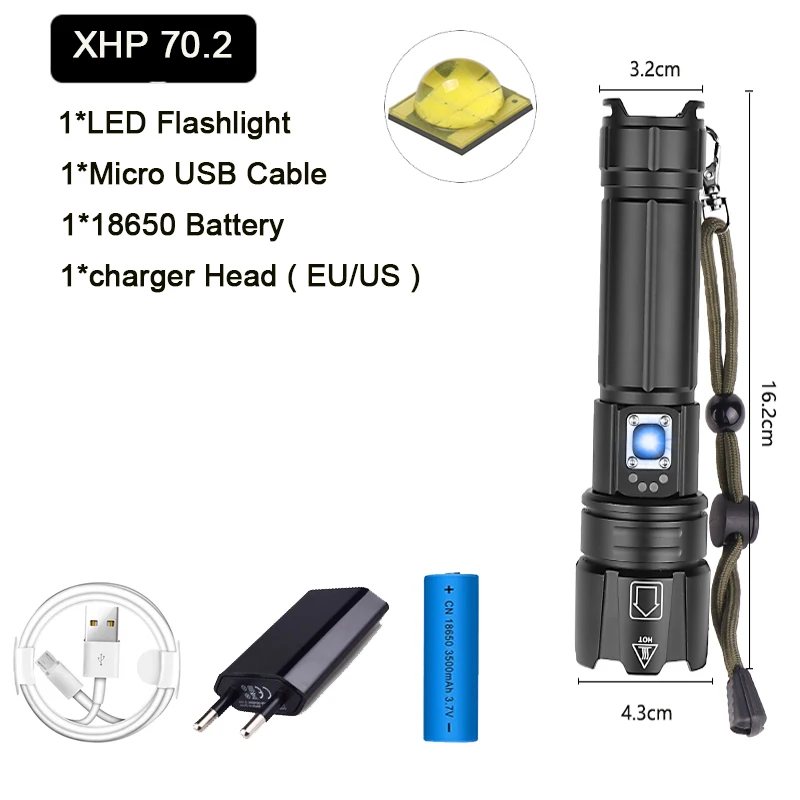 Package G Супер мощный XHP70.2 светодиодный фонарик 26650 фонарики XLamp XHP50 USB Перезаряжаемый тактический фонарь 18650 Zoom факел - Испускаемый цвет: Package G