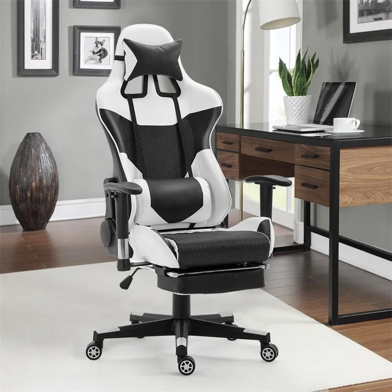  High Back Desk Computer Chair Game Gaming Chair Recliner Armchair with Lumbar Support and Footrest 