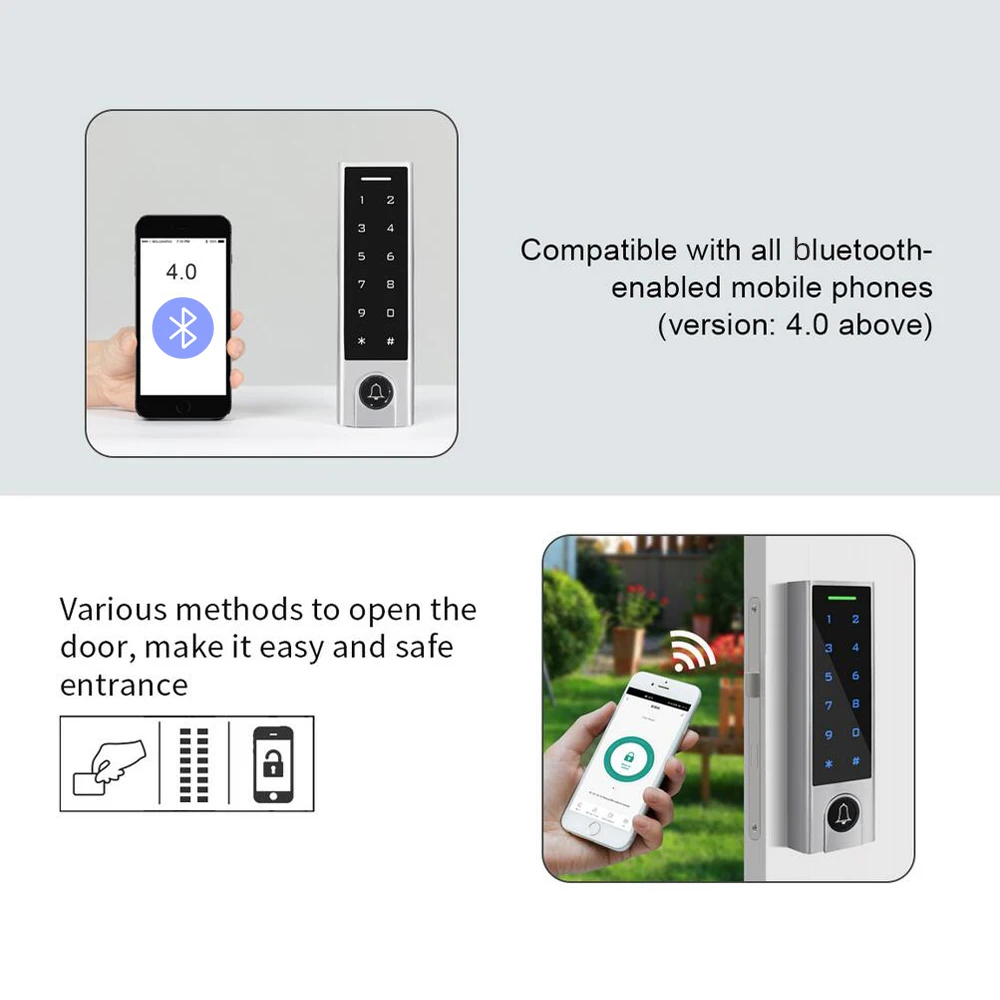 Tuya Smart Bluetooth Access Control System IP66 125kHz RFID 1000 User App Management & Door Security for Commercial Entry Remote