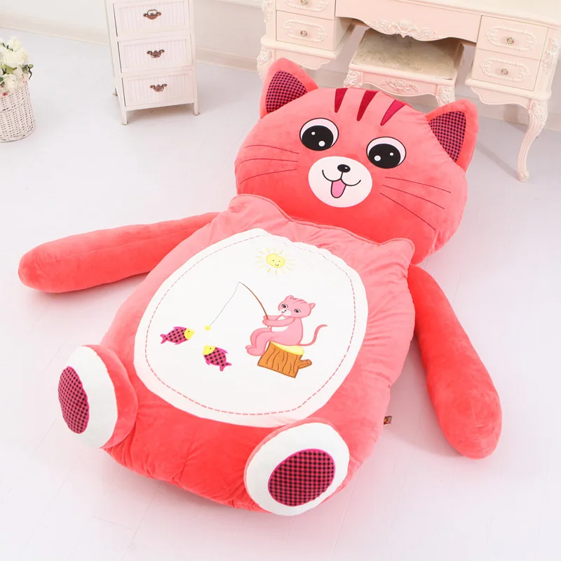 Dorimytrader 200cm X 110cm Мультфильм Pink Cat Beanbag Большой мягкий плюшевый коврик для кровати