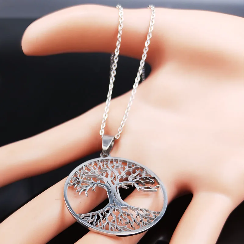 Модное серебряное ожерелье с цепочкой «Древо жизни» для женщин, ожерелье из нержавеющей стали, ювелирные изделия cadenas mujer N19683