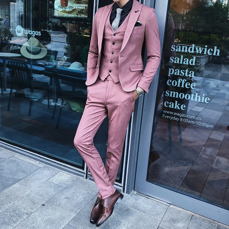 Khaki Wedding Suit Men New Arrival High Quality Men's Suits Formal Three Piece Prom Party Dress Work Business Suit Male Q889