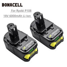 Bonacell батарея для Ryobi 18 в 6000 мАч P108 RB18L40 литий-ионная аккумуляторная батарея блок электроинструментов батарея P2000 P310 L30